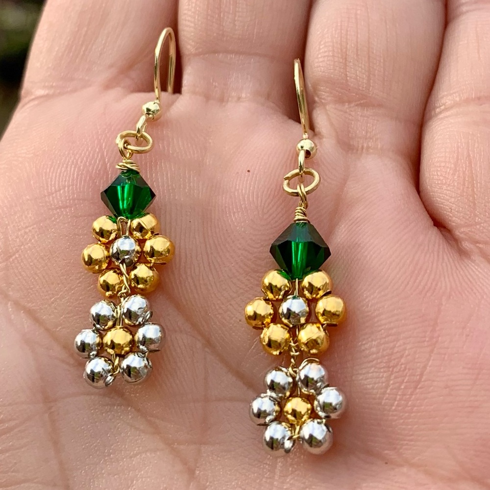 ❤️5/$15 Swarovski Crystal Gold and Silver Beaded Flowers Handmade Earrings